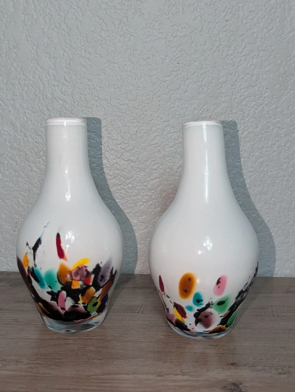 Vintage Hand Blown Confetti Art Glass Vases - Pair
